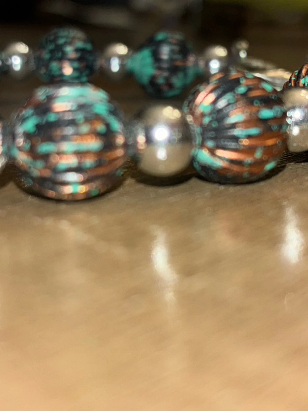 Beaded Bracelet in Teal, Black and White
